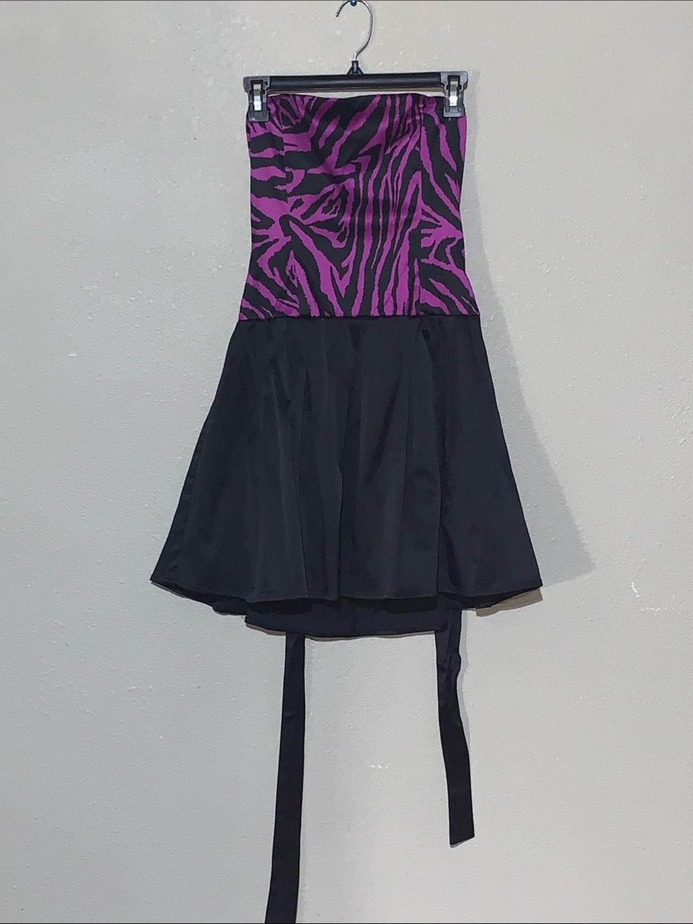 Alyn Paige Purple and Black Strapless Zebra Print Cocktail Dress